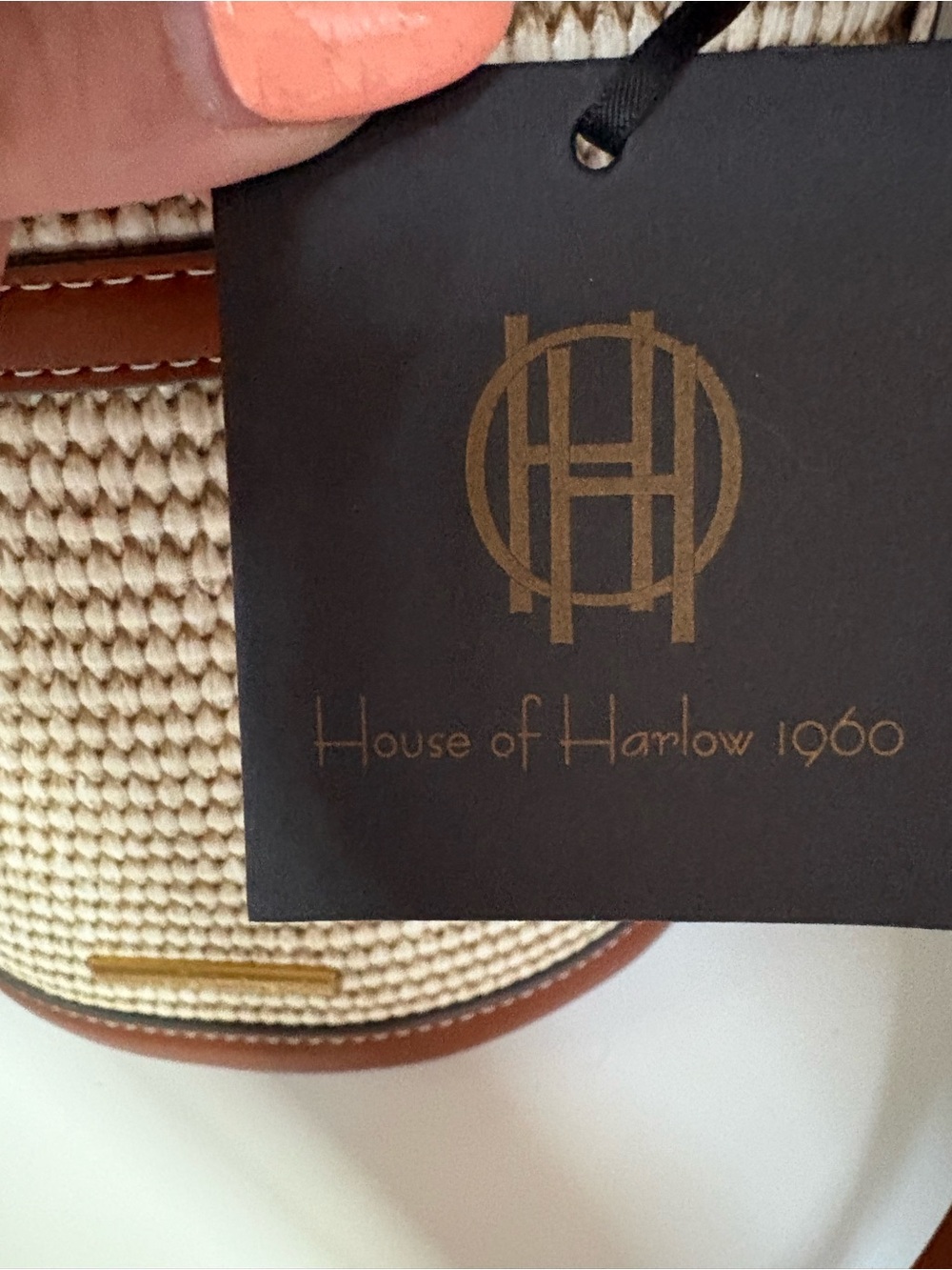 House of Harlow 1960 Cream Woven Bucket Bag with Tan Trim - Picture 5 of 5